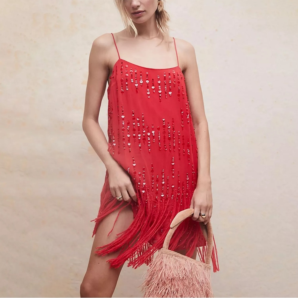 Free people red crystal clear mini dress